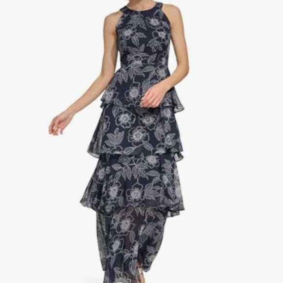 Tommy Hilfiger Floral Tiered Maxi Dress. Sky Captain. Size 8 - Picture 1 of 15